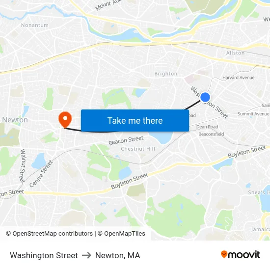Washington Street to Newton, MA map