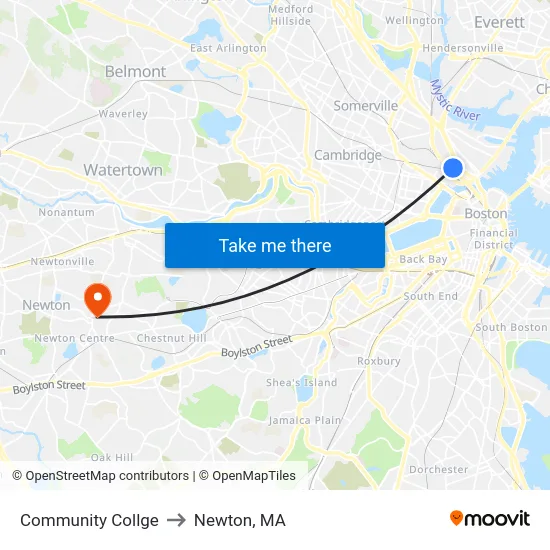 Community Collge to Newton, MA map