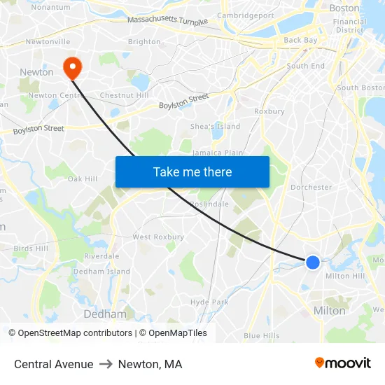 Central Avenue to Newton, MA map