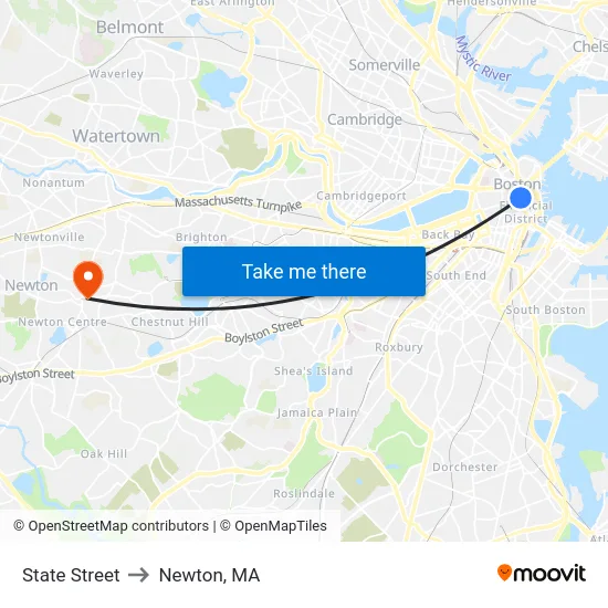 State Street to Newton, MA map