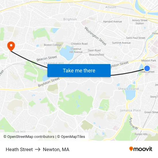 Heath Street to Newton, MA map