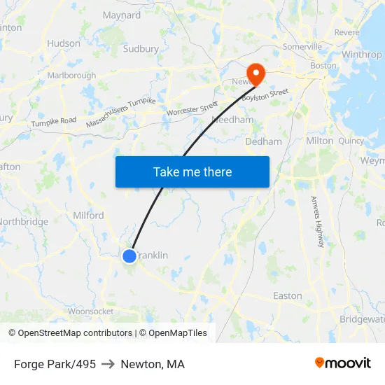 Forge Park/495 to Newton, MA map