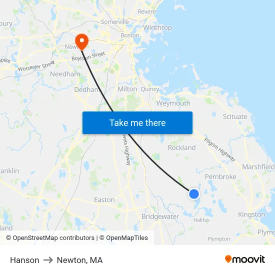 Hanson to Newton, MA map
