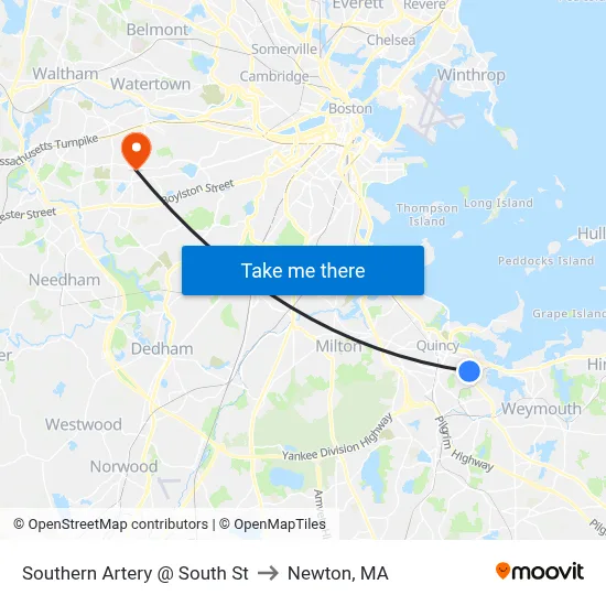 Southern Artery @ South St to Newton, MA map