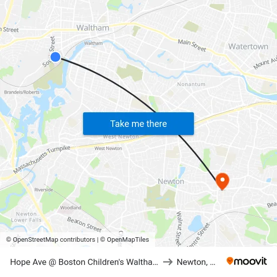 Hope Ave @ Boston Children's Waltham to Newton, MA map
