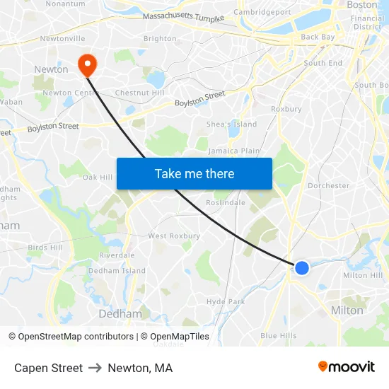 Capen Street to Newton, MA map