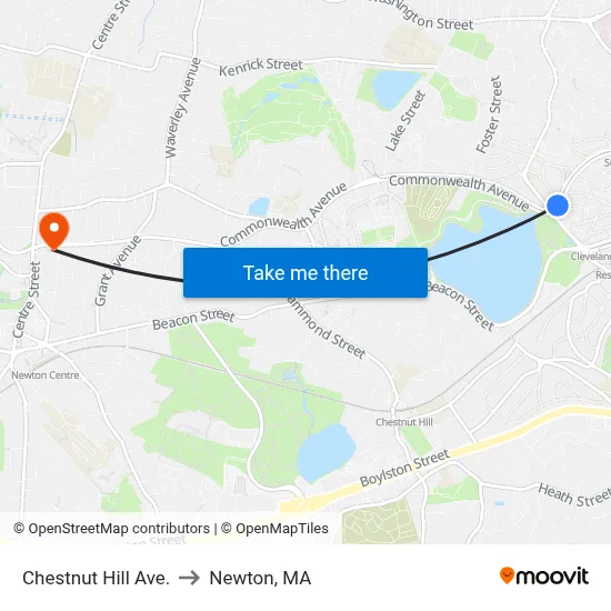 Chestnut Hill Ave. to Newton, MA map