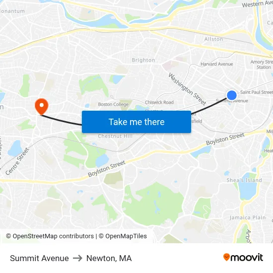 Summit Avenue to Newton, MA map