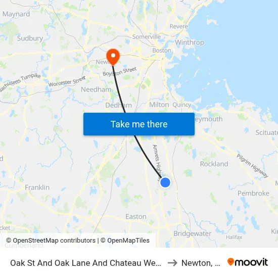Oak St And Oak Lane And Chateau Westgate to Newton, MA map