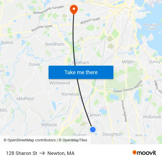 128 Sharon St to Newton, MA map