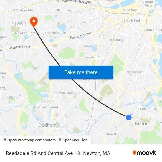 Reedsdale Rd And Central Ave to Newton, MA map