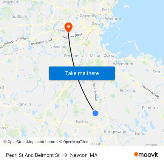 Pearl St And Belmont St to Newton, MA map