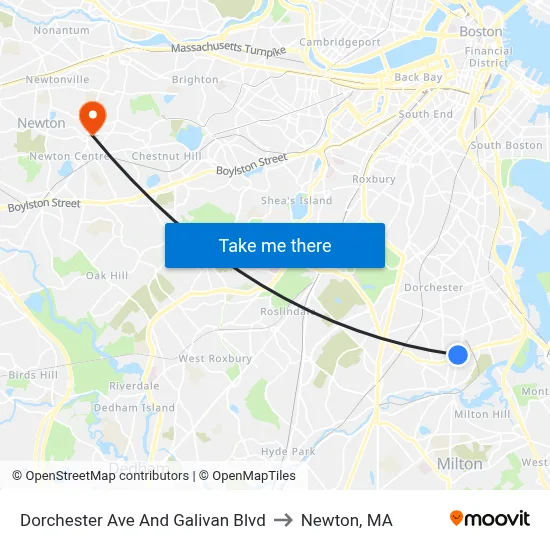 Dorchester Ave And Galivan Blvd to Newton, MA map