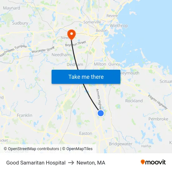 Good Samaritan Hospital to Newton, MA map