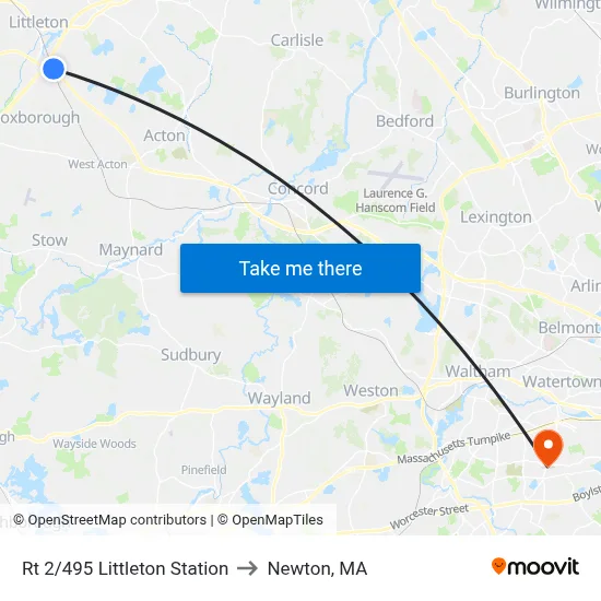 Rt 2/495 Littleton Station to Newton, MA map