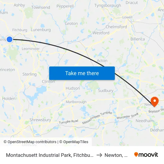 Montachusett Industrial Park, Fitchburg to Newton, MA map