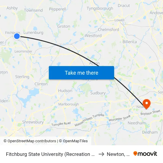 Fitchburg State University (Recreation Center) to Newton, MA map