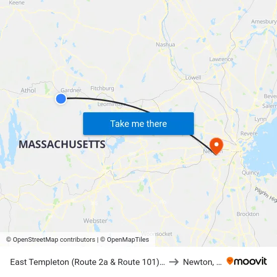 East Templeton (Route 2a & Route 101),Gardner to Newton, MA map