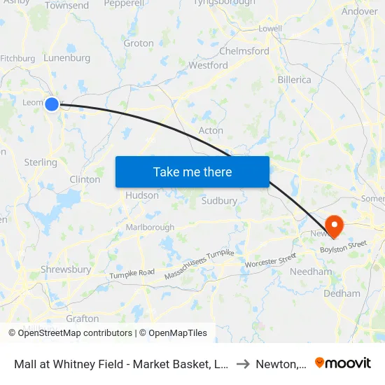 Mall at Whitney Field - Market Basket, Leominster to Newton, MA map