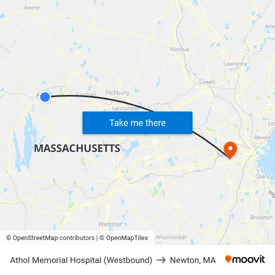Athol Memorial Hospital (Westbound) to Newton, MA map