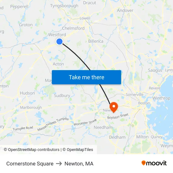 Cornerstone Square to Newton, MA map