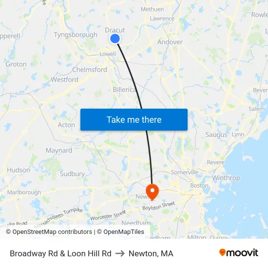 Broadway Rd & Loon Hill Rd to Newton, MA map