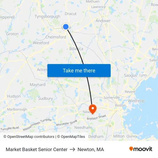 Market Basket Senior Center to Newton, MA map