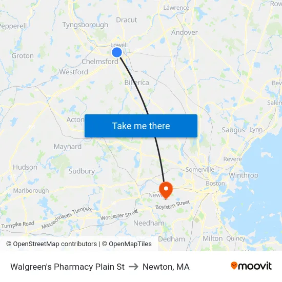 Walgreen's Pharmacy Plain St to Newton, MA map