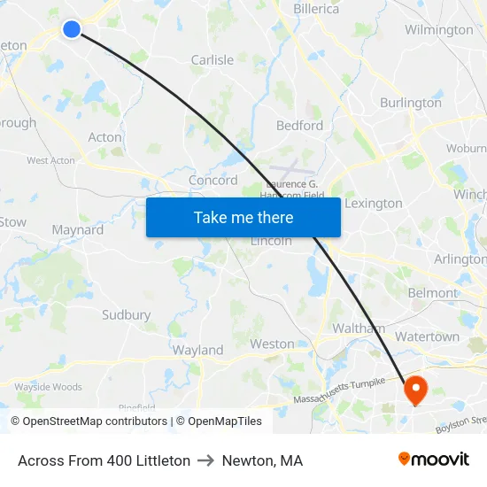 Across From 400 Littleton to Newton, MA map