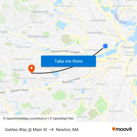 Galileo Way @ Main St to Newton, MA map