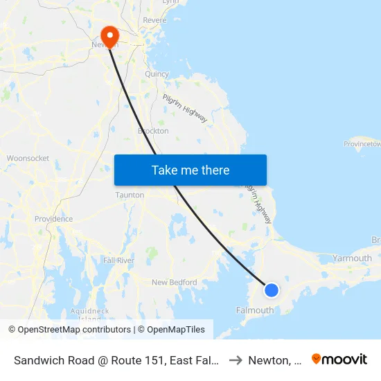 Sandwich Road @ Route 151, East Falmouth to Newton, MA map
