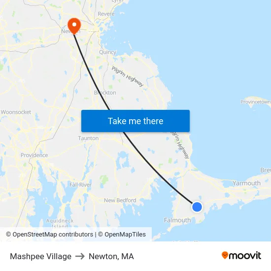 Mashpee Village to Newton, MA map