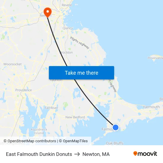 East Falmouth Dunkin Donuts to Newton, MA map