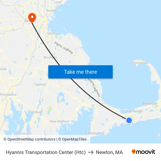 Hyannis Transportation Center (Htc) to Newton, MA map