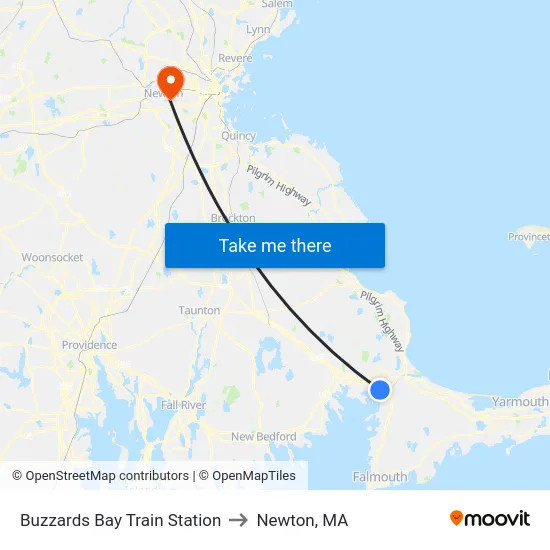 Buzzards Bay Train Station to Newton, MA map