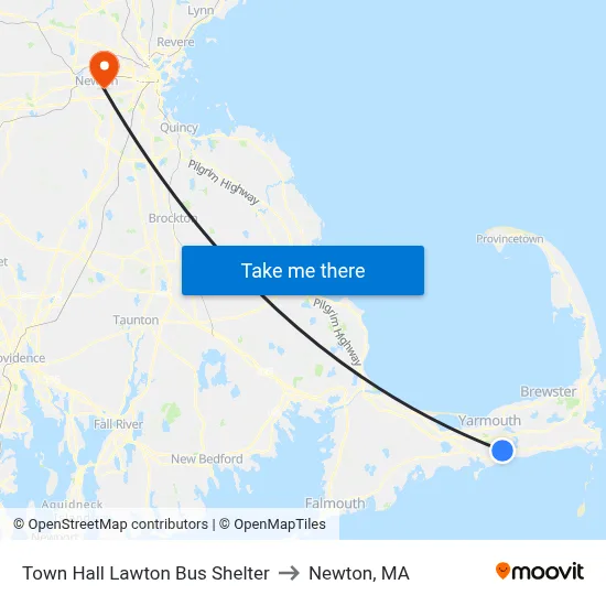 Town Hall Lawton Bus Shelter to Newton, MA map