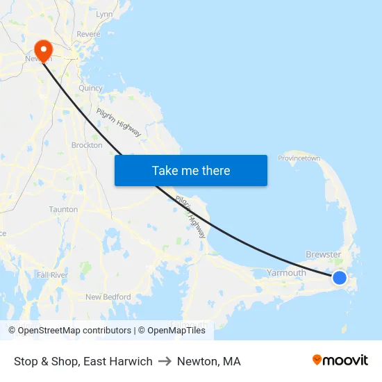 Stop & Shop, East Harwich to Newton, MA map