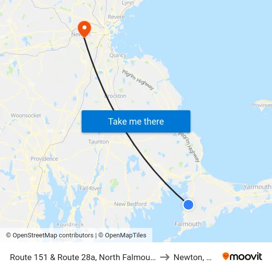 Route 151 & Route 28a, North Falmouth to Newton, MA map