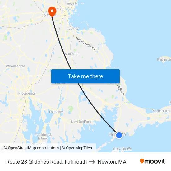 Route 28 @ Jones Road, Falmouth to Newton, MA map