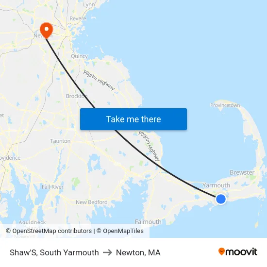 Shaw'S, South Yarmouth to Newton, MA map