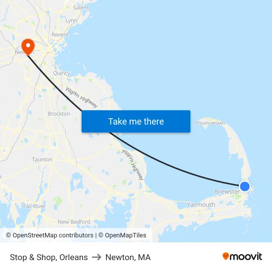 Stop & Shop, Orleans to Newton, MA map