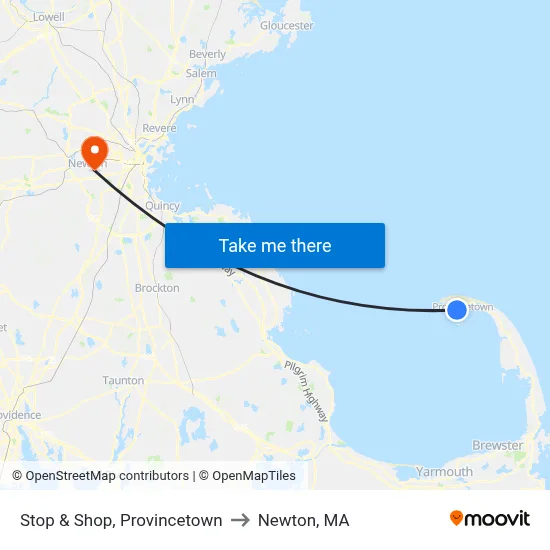 Stop & Shop, Provincetown to Newton, MA map