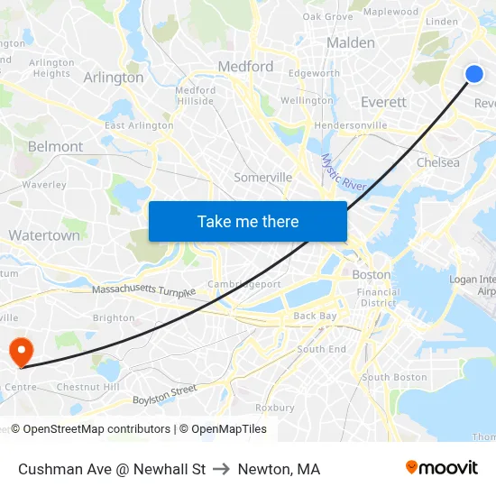 Cushman Ave @ Newhall St to Newton, MA map