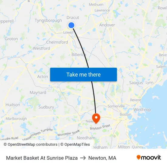 Market Basket At Sunrise Plaza to Newton, MA map