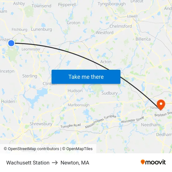 Wachusett Station to Newton, MA map
