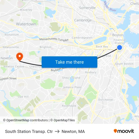 South Station Transp. Ctr to Newton, MA map