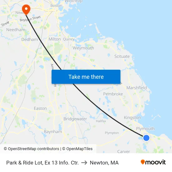 Park & Ride Lot, Ex 13 Info. Ctr. to Newton, MA map