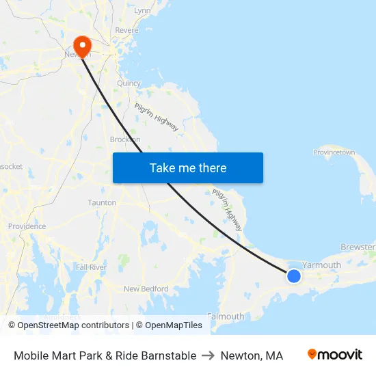 Mobile Mart Park & Ride Barnstable to Newton, MA map