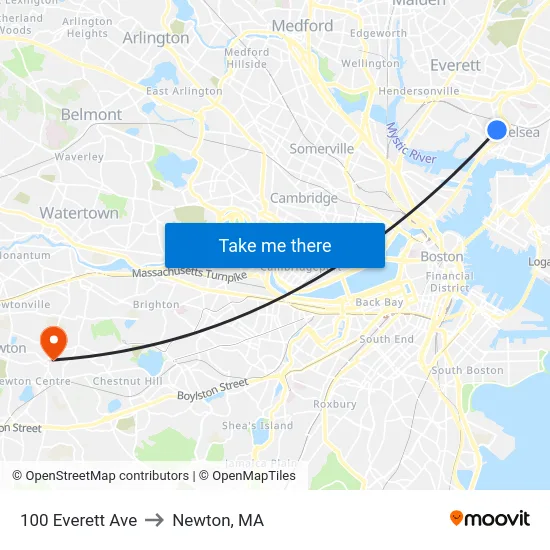 100 Everett Ave to Newton, MA map