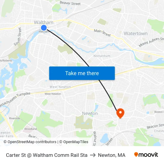 Carter St @ Waltham Comm Rail Sta to Newton, MA map